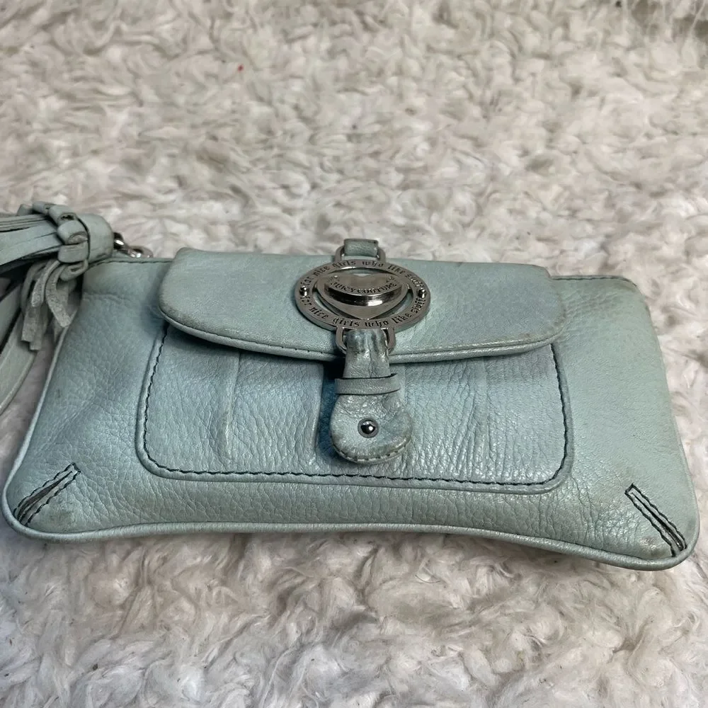 Vintage Juicy Couture leather Blue wristlet wallet tassel &silver tone accents